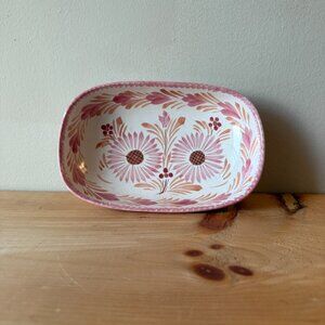 Henriot Quimper Hand painted White Dish with Pink and Orange Floral Design